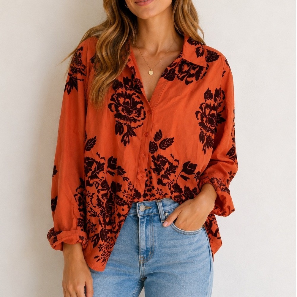 Sundance Velvet Floral Button Down Blouse Boho Western Cottagecore PBR Cowgirl